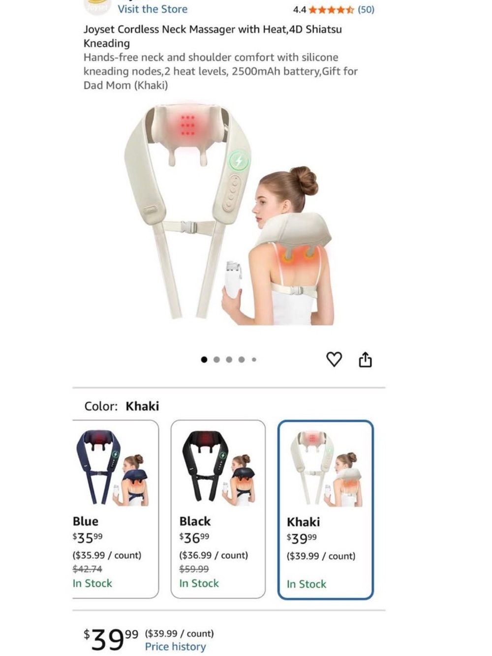 Cordless Shiatsu Neck & Shoulder Massager with Heat - Khaki